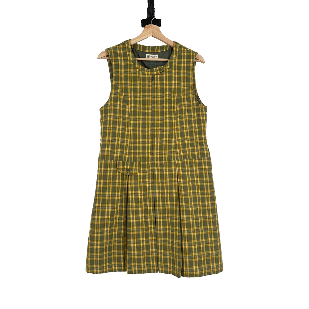 VTG Michel Klein Plaid School Uniform Jumper Mini Dress Womens Medium? Academia